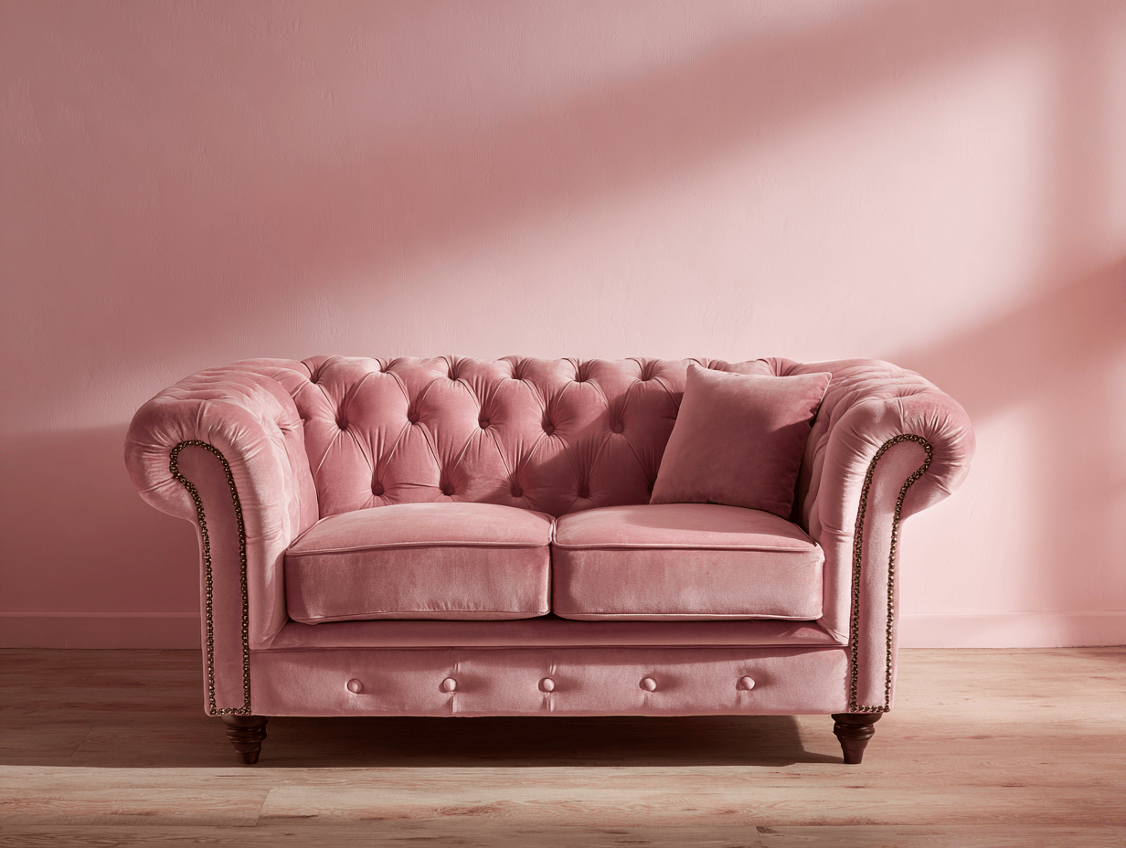 Divano 2 posti in velluto rosa - stile Chesterfield - 162x87x81 cm