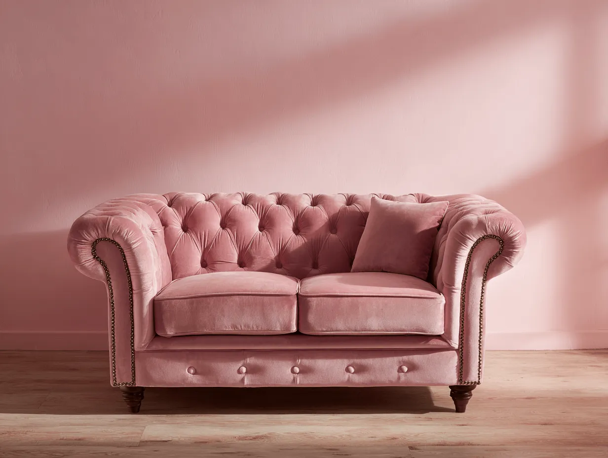 Divano 2 posti in velluto rosa - stile Chesterfield - 162x87x81 cm