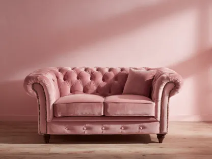 Divano 2 posti in velluto rosa - stile Chesterfield - 162x87x81 cm