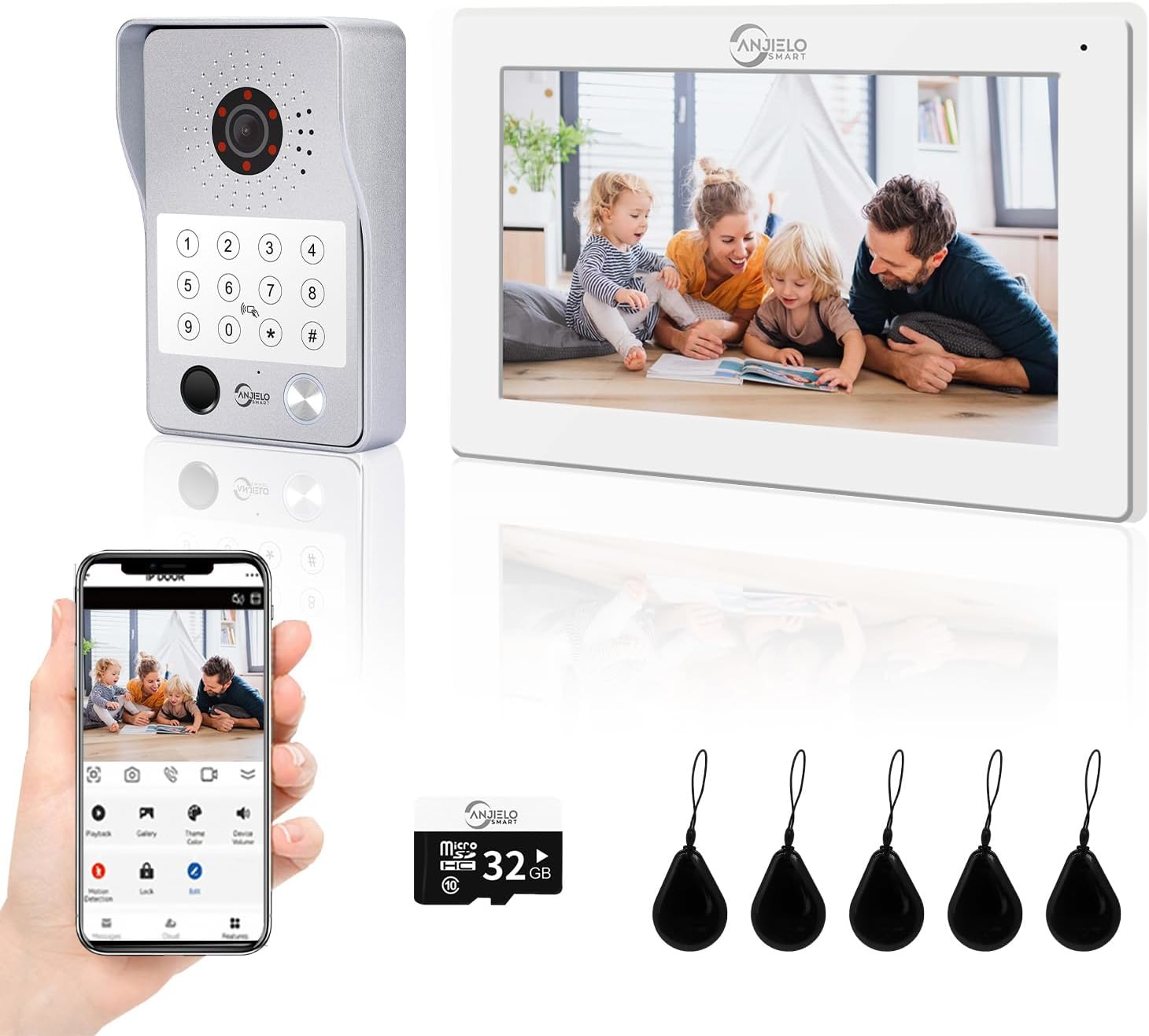 ANJIELO SMART Videocitofono Cablato 1080P Monitor Touch 7 Pollici Sblocco Impronta IC Password Visione Notturna Bianco-Dwellingra