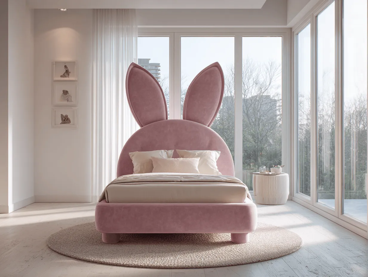 Letto singolo per bambini 90x200x110 cm rosa con testiera a orecchie di coniglio