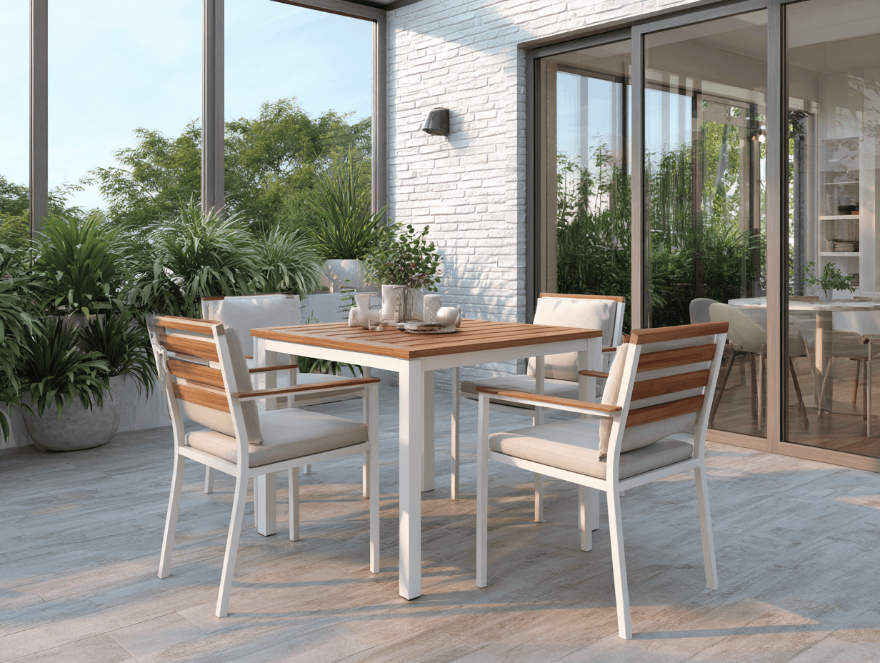 Set da pranzo da giardino con 1 tavolo quadrato e 4 sedie in legno e metallo 90x90x75 cm