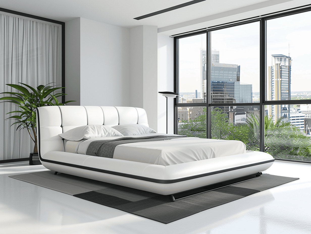 Letto matrimoniale 180x200 cm - pelle bianca con dettagli neri - stile moderno contemporaneo