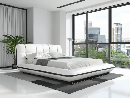 Letto matrimoniale 180x200 cm - pelle bianca con dettagli neri - stile moderno contemporaneo