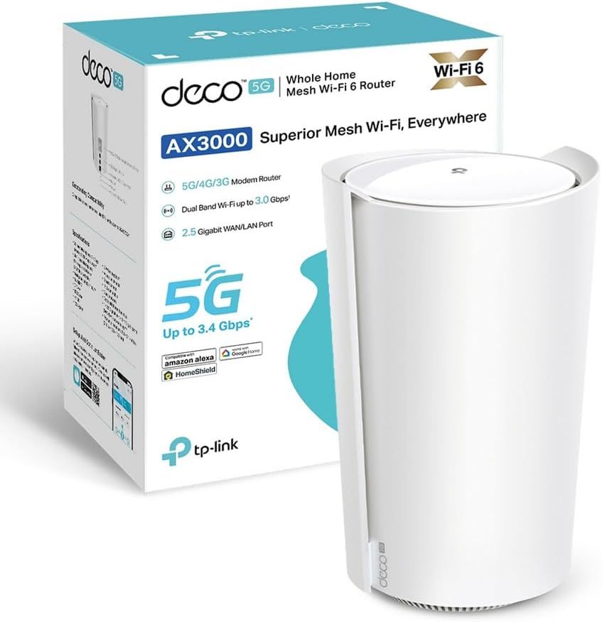 TP-Link Deco X3000-5G Router SIM 5G Mesh WiFi 6 AX3000 Dual Band 2.5G WAN LAN Alexa-Dwellingra