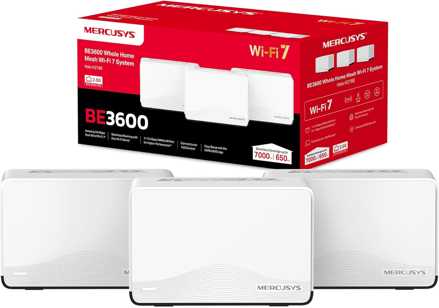 Mercusys Halo H27BE Mesh WiFi 7 BE3600 Dual Band 3 Pezzi 2.5G WAN LAN Copertura 650m² WPA3-Dwellingra