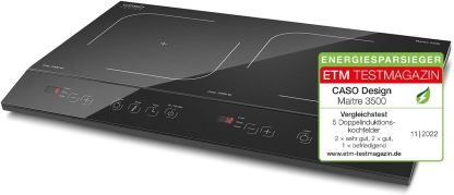 CASO Maitre 3500 Piastra a Doppia Induzione Portatile 3500W PowerSharing SmartControl 12 Livelli 60-240°C Timer 180 Min Vetroceramica Nero 26 cm-Dwellingra