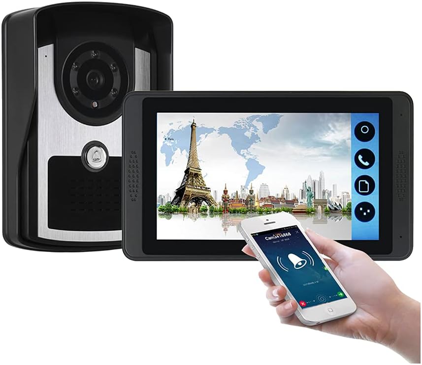Videocitofono WiFi Senza Fili con Touch Capacitivo 7 Pollici, Chiamata Remota, Sblocco Porta, Videocamera HD-Dwellingra