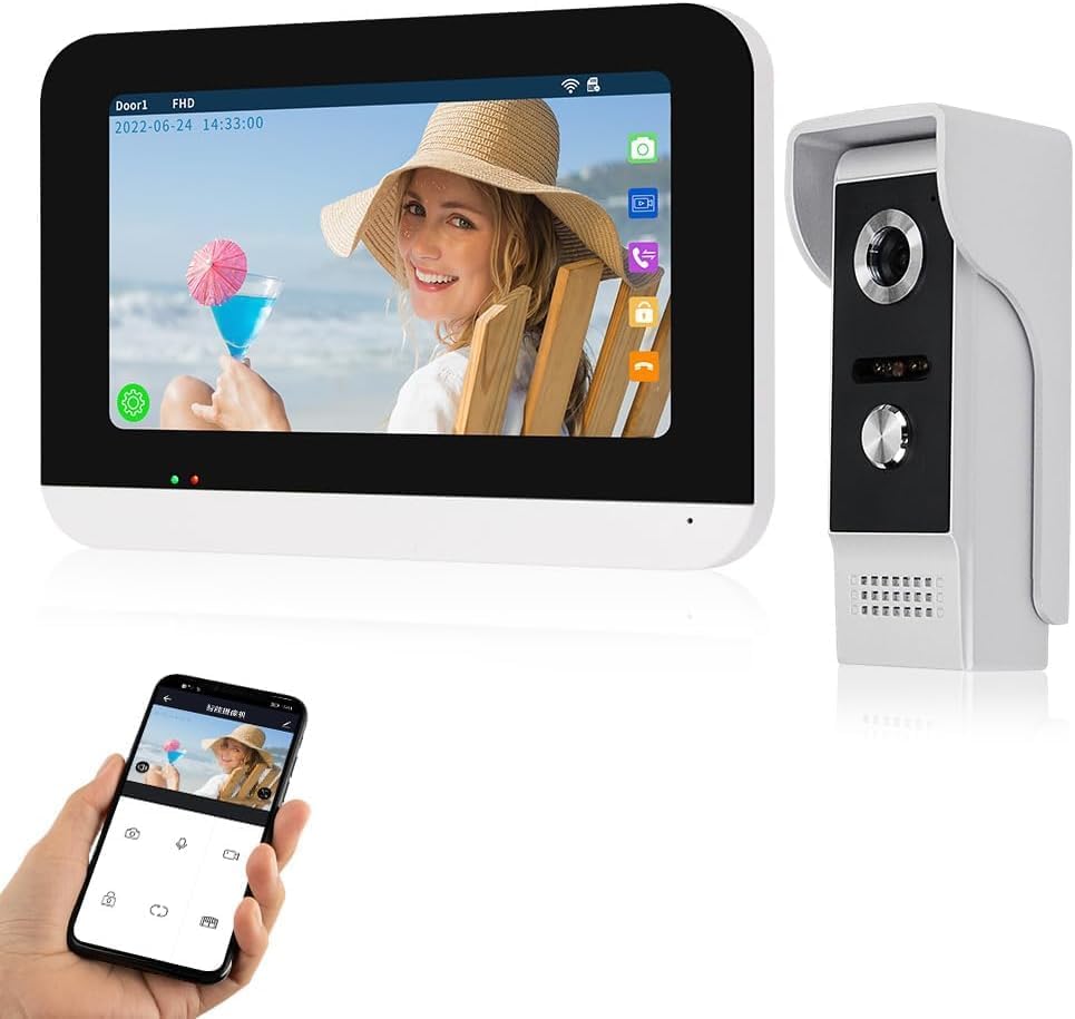 Tuya Videocitofono WiFi Smart per Casa, Touch Screen 7 Pollici 1080P, Campanello Cablato con Telecamera 120°, HD-Dwellingra