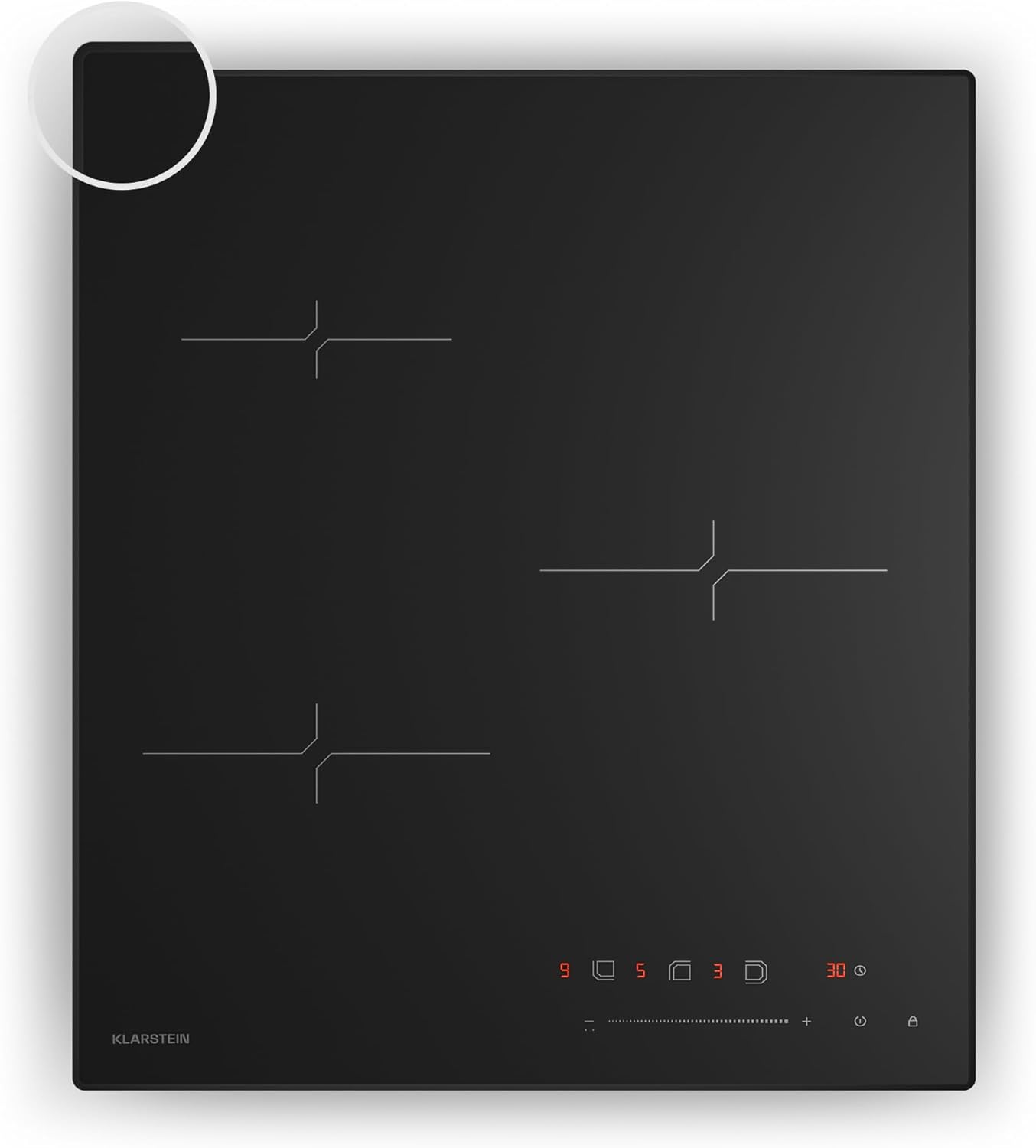 Klarstein Velaire Piano Cottura a Induzione 45cm 3 Zone 5500W Touch Timer Blocco Bambini Vetro Nero 52,3x46,3x6,6 cm-Dwellingra