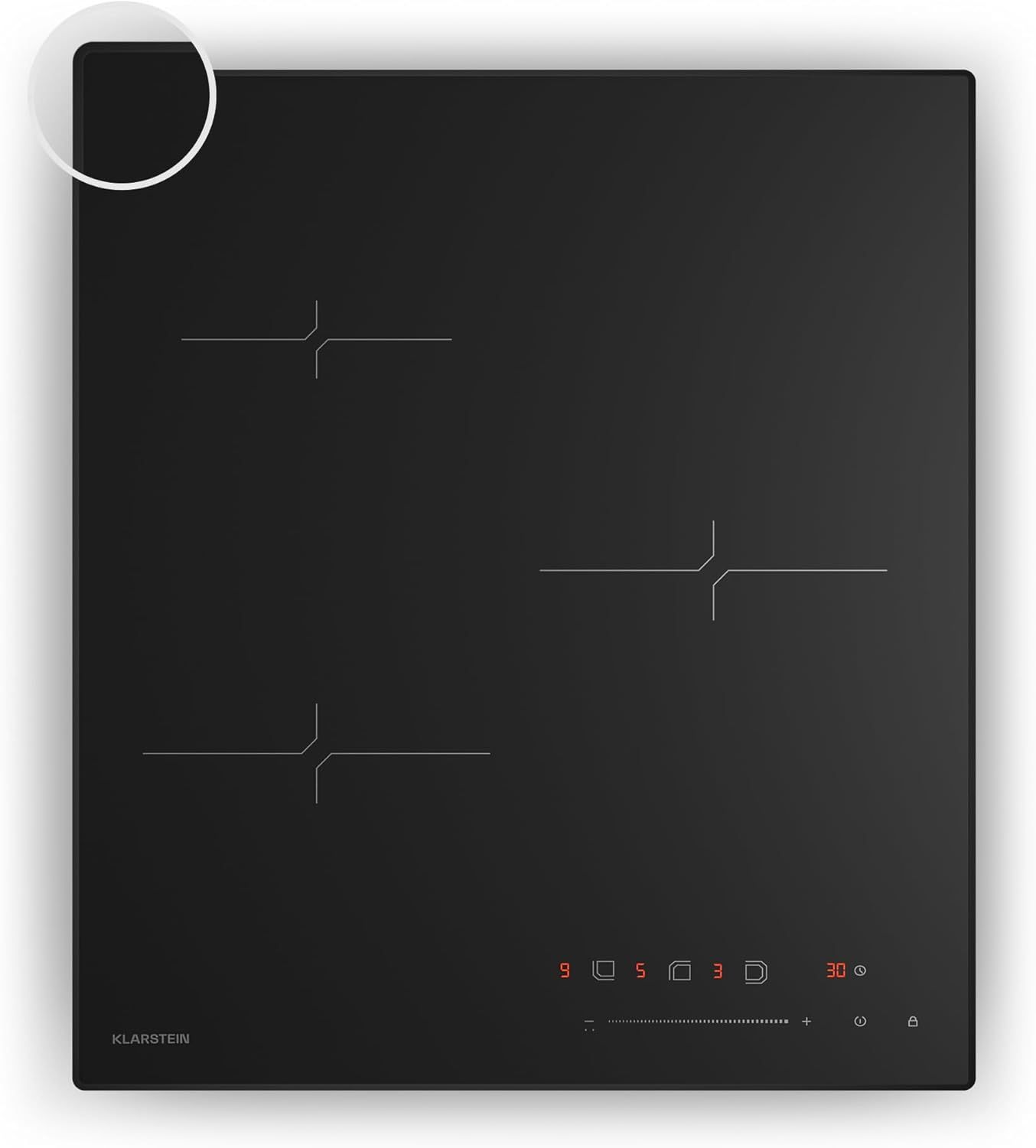 Klarstein Velaire Piano Cottura a Induzione 45cm 3 Zone 5500W Touch Timer Blocco Bambini Vetro Nero 52,3x46,3x6,6 cm-Dwellingra