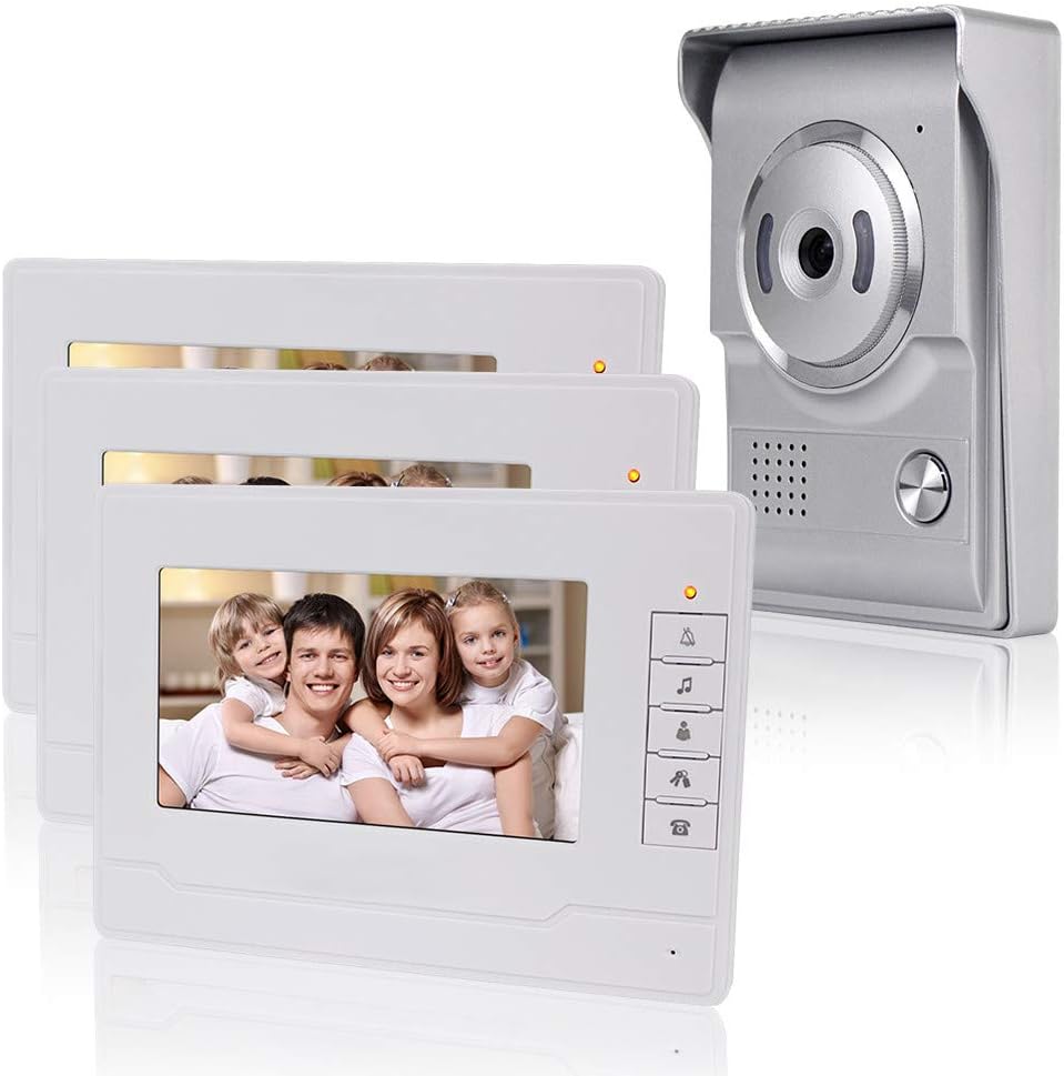 KDL Videocitofono Cablato 3 Monitor 7 Pollici Telecamera Esterna Impermeabile Visione Notturna per Villa-Dwellingra