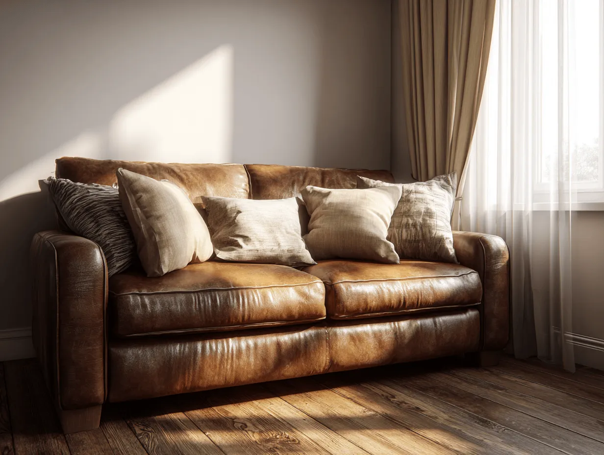 Divano 2 posti in pelle marrone - stile moderno - 165x90x85 cm