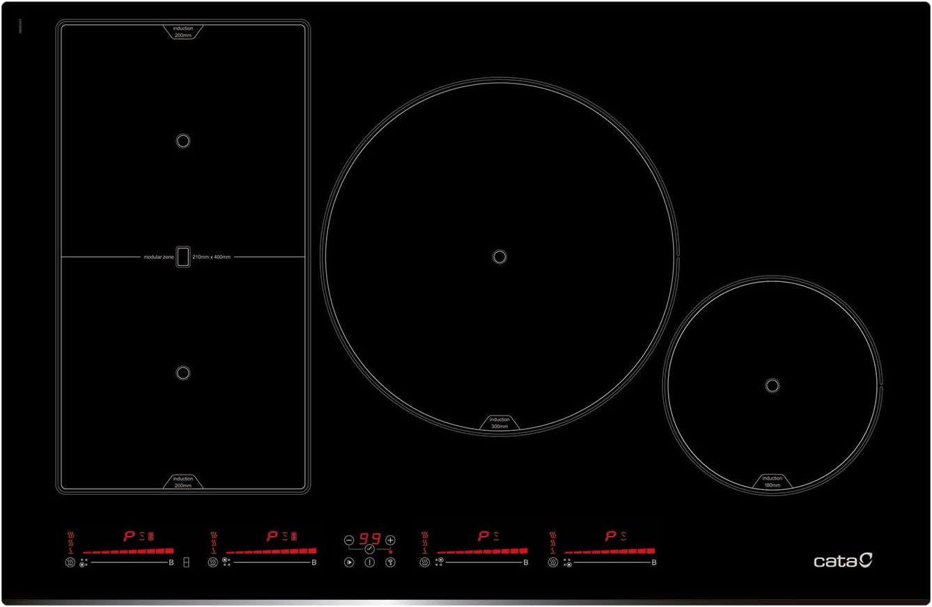 Cata INSB 8021 BK Piano Cottura a Induzione 4 Zone 80 cm 9 Livelli Power Booster Slider Control Ceramica 7,2 kW Nero-Dwellingra