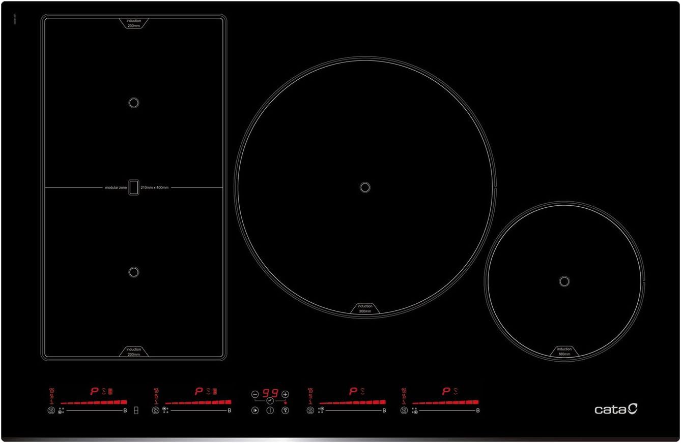 Cata INSB 8021 BK Piano Cottura a Induzione 4 Zone 80 cm 9 Livelli Power Booster Slider Control Ceramica 7,2 kW Nero-Dwellingra