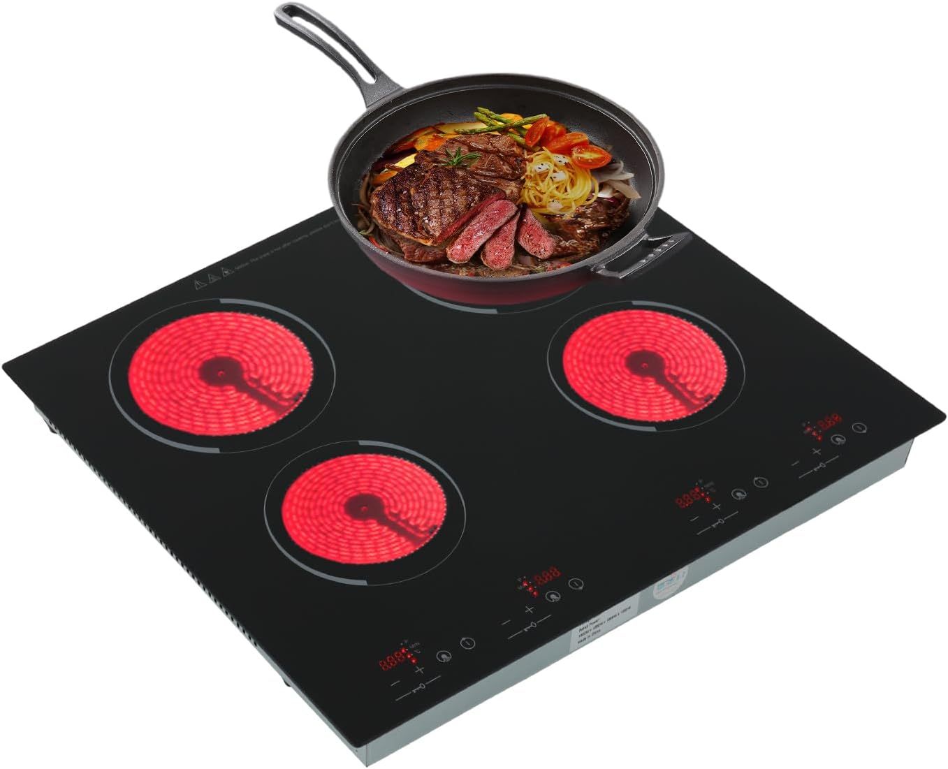 GAOUSD Piastra di Cottura Elettrica Vetroceramica 4 Fuochi Timer Regolabile 59,6x51 cm Nero-Dwellingra