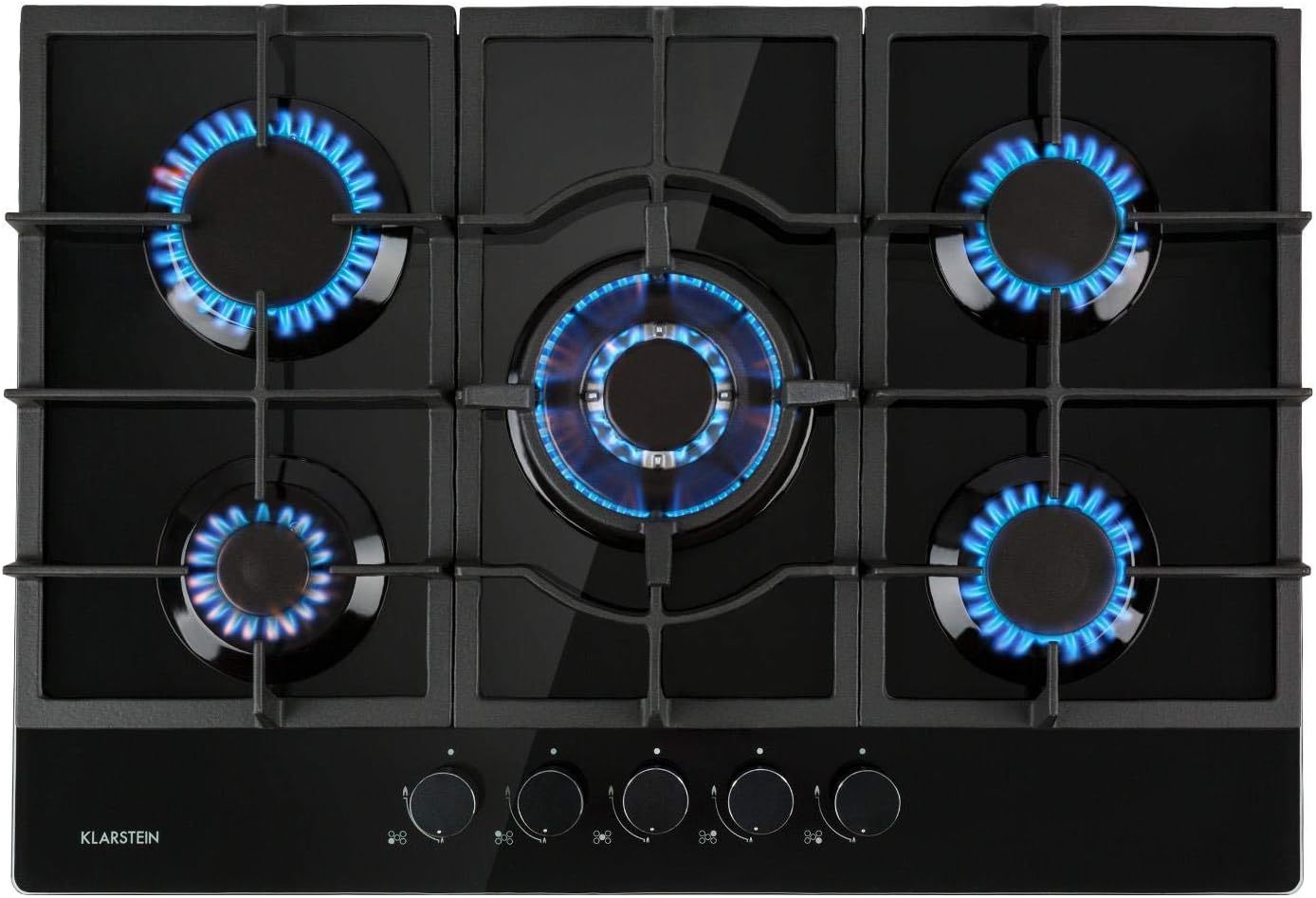 KLARSTEIN Ignito Piano Cottura a Gas 5 Fuochi Sabaf Valvole Sicurezza Acciaio Inox Nero 75 cm-Dwellingra