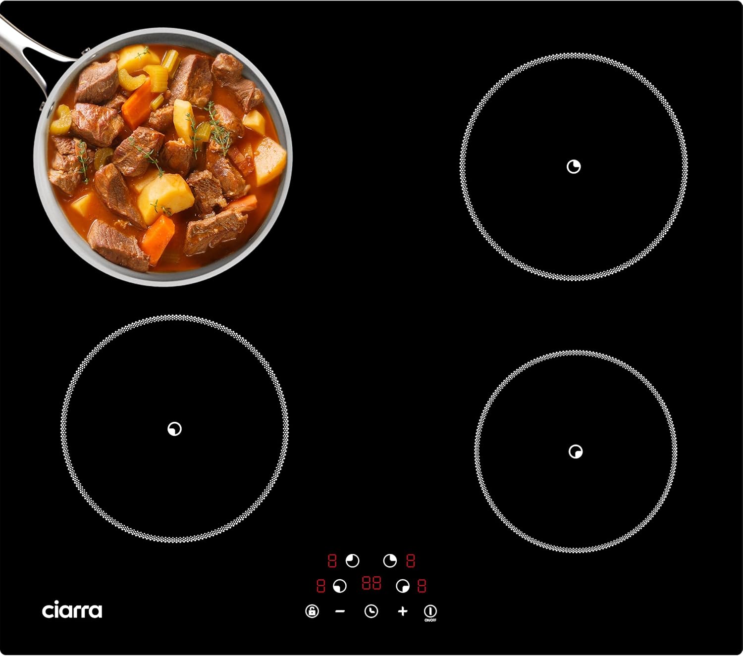 CIARRA CABBIH4-F Piano Cottura a Induzione 4 Fuochi 59 cm, 9 Livelli di Potenza, Touch Control, Spegnimento Automatico-Dwellingra