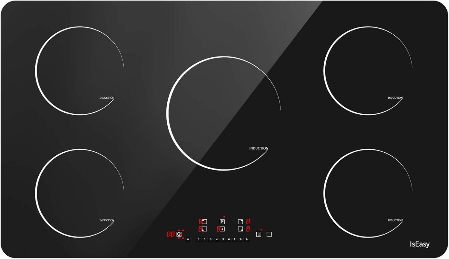 Piastra a Induzione Autarkic 5 Fuochi 8600W Touch Timer Vetroceramica Incassata 90 cm 5 Zone-Dwellingra