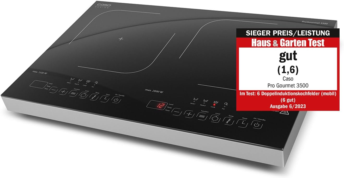CASO ProGourmet 3500 Piastra a Induzione Doppia 3500W, Powersharing, 60–240°C, Timer 180 Min, Vetroceramica-Dwellingra