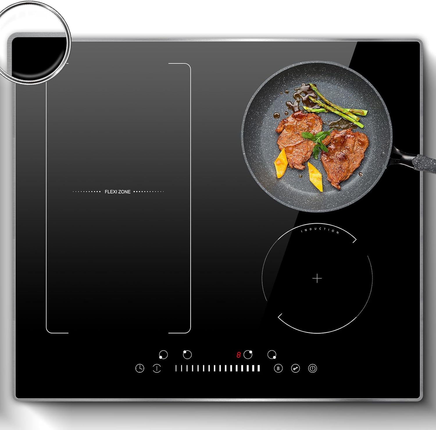 Hobsir Piano Cottura a Induzione 60 cm 7200W, 4 Fuochi con Zona Flex, Touch Slider, Timer e Blocco Bambini-Dwellingra