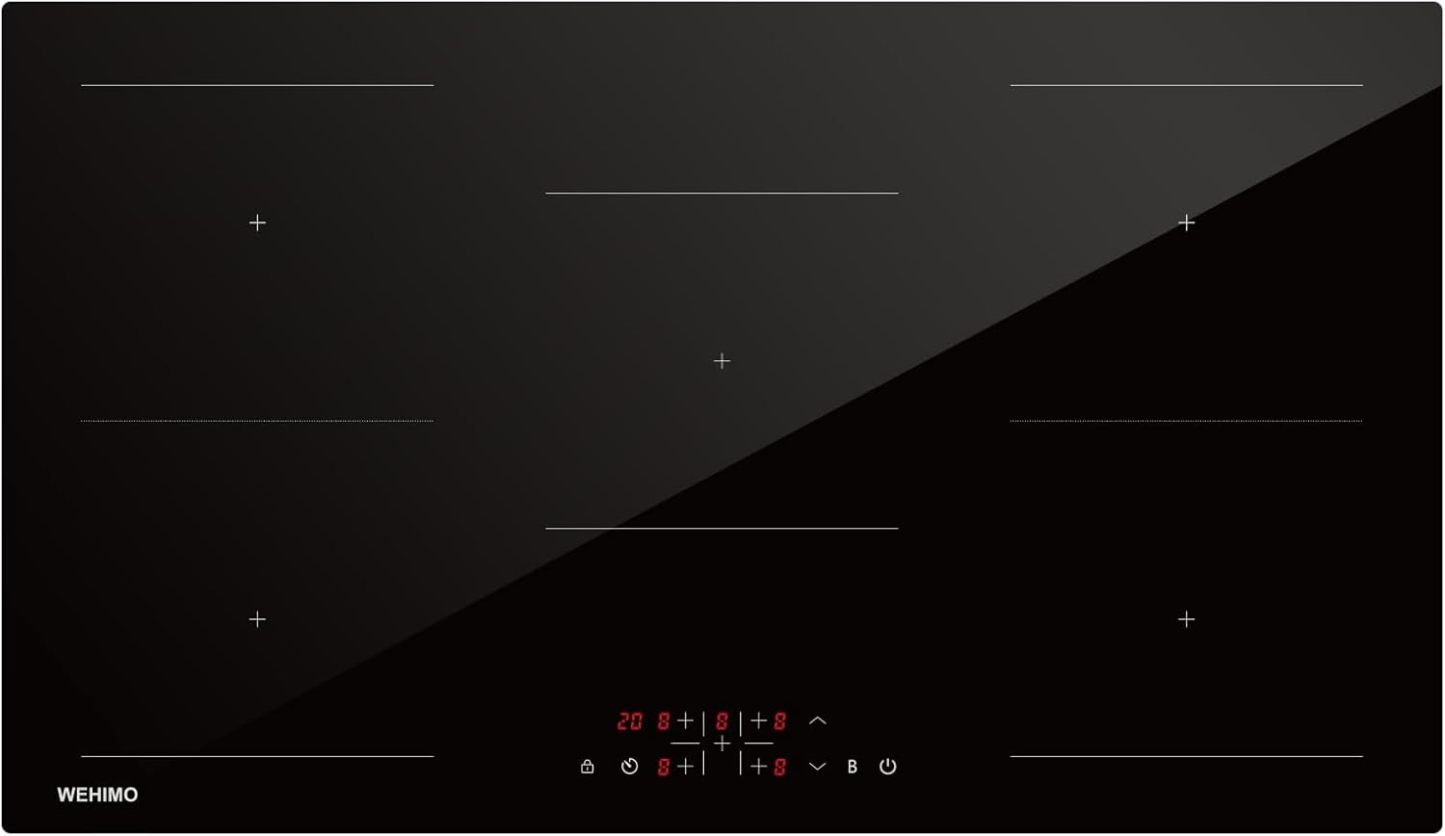 Piano Cottura a Induzione 90 cm 8600W, 5 Fuochi con 9 Livelli di Potenza, Booster e Timer, Nero-Dwellingra