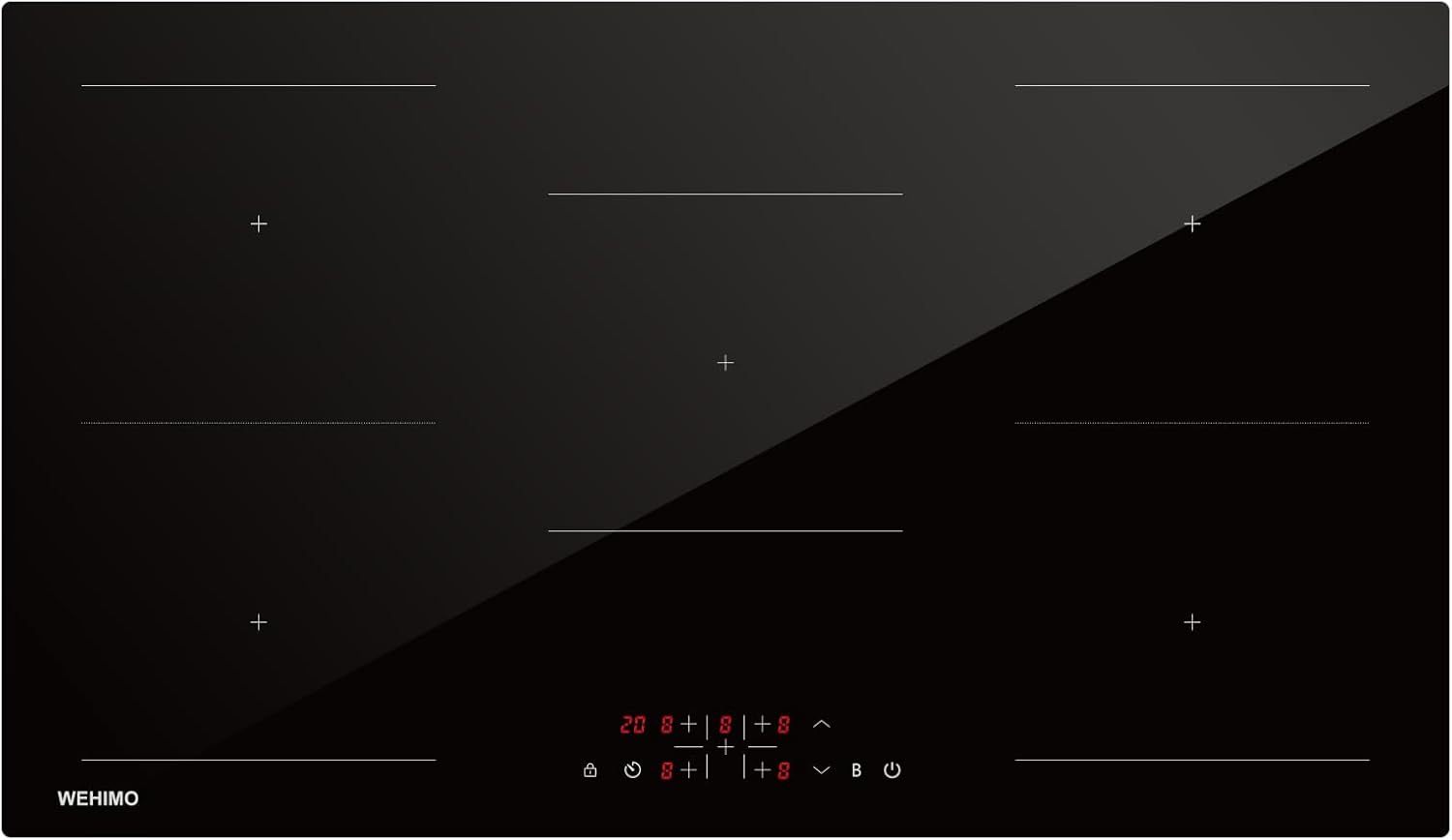 Piano Cottura a Induzione 90 cm 8600W, 5 Fuochi con 9 Livelli di Potenza, Booster e Timer, Nero-Dwellingra