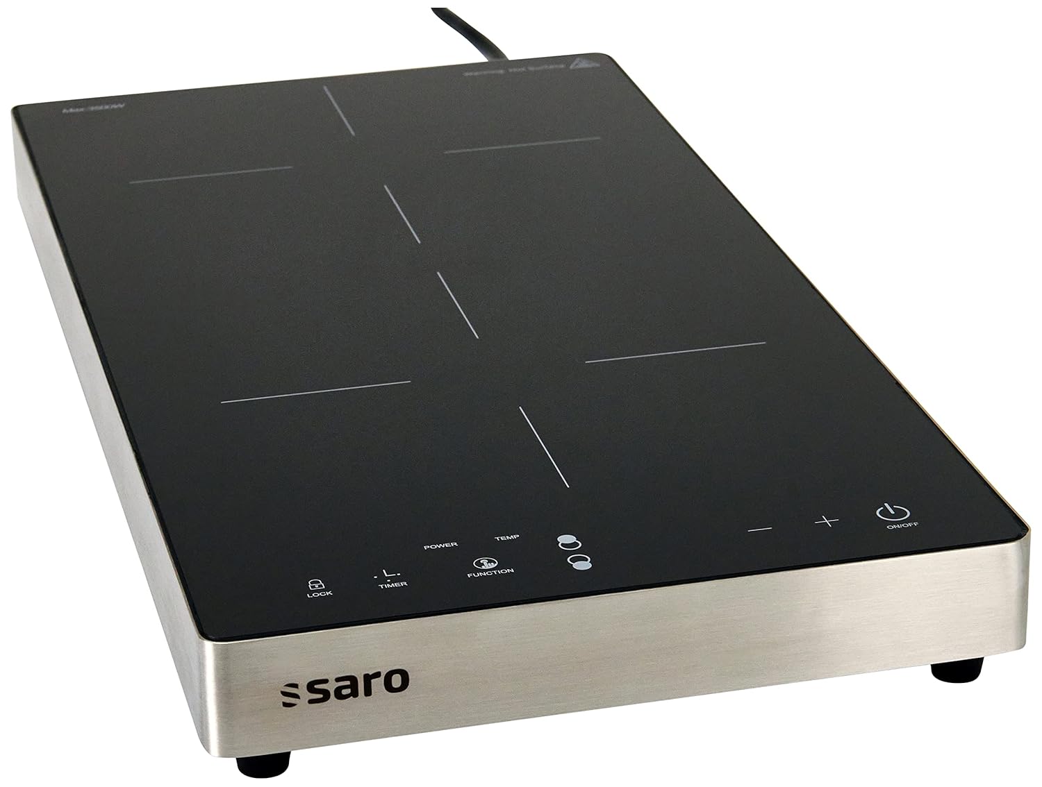 SARO DENISE Piano Cottura a Induzione 2 Zone 3,5 kW Touch Screen LED Timer Acciaio Inox Vetro 26 cm Metallico-Dwellingra
