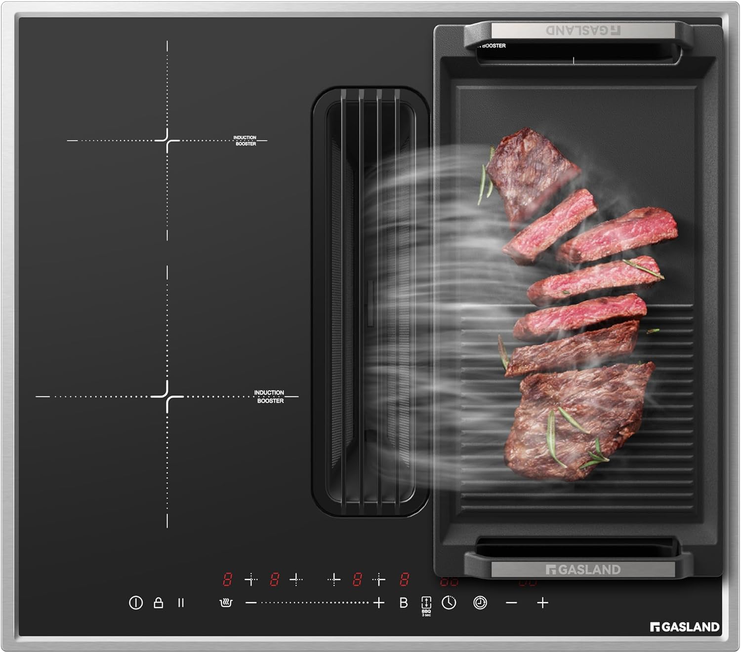GASLAND IH604BFRB Piano Cottura a Induzione 60 cm con Cappa Integrata, 4 Zone 7400W, PowerBoost e Display Digitale-Dwellingra