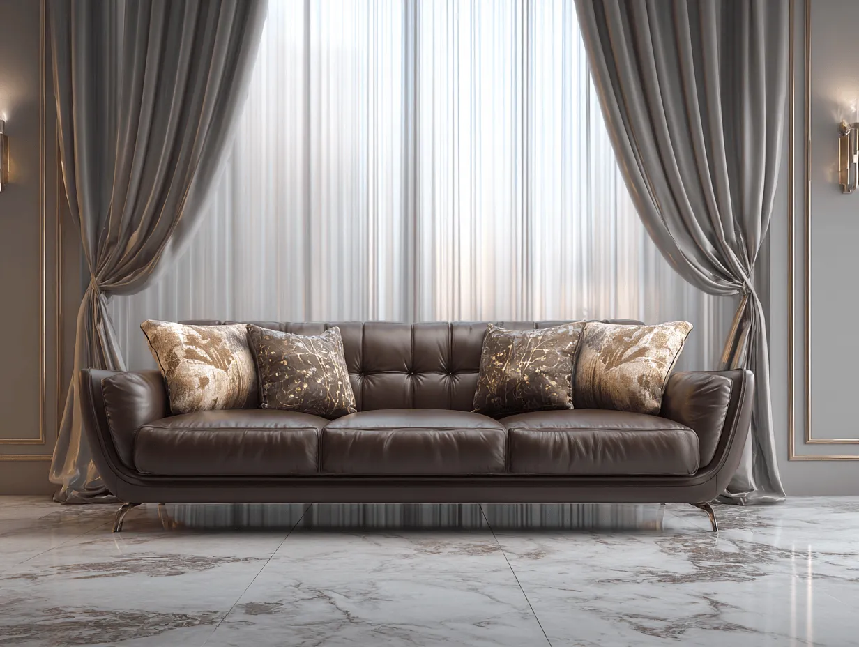 Divano tre posti in pelle marrone 215x88x82 cm - stile moderno - cuscini decorativi inclusi - design elegante con gambe in metallo-Dwellingra