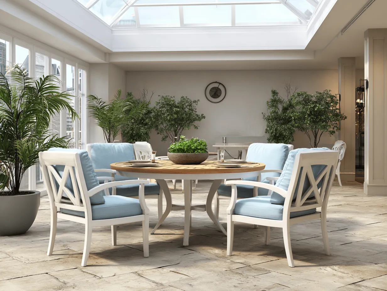 Set tavolo e sedie da giardino 150x150x75 cm - bianco/azzurro