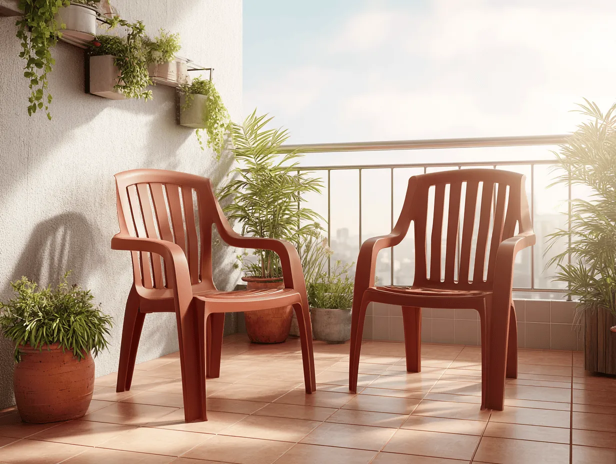 Set di 2 sedie da giardino in plastica rosso mattone con braccioli 56x60x88 cm