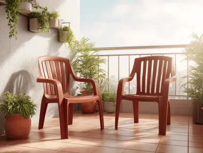 Set di 2 sedie da giardino in plastica rosso mattone con braccioli 56x60x88 cm