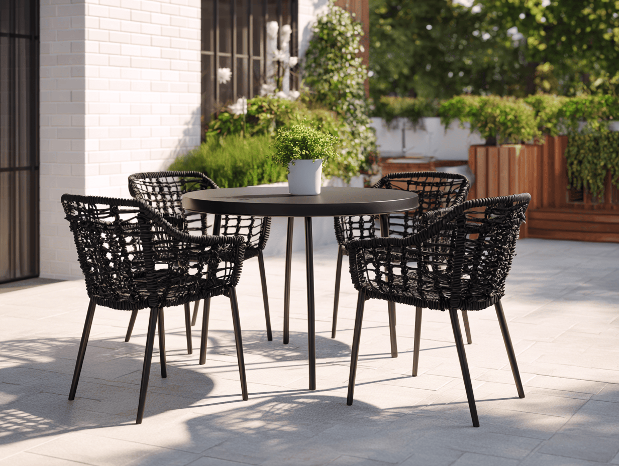 Set tavolo da pranzo rotondo nero da esterno con 4 sedie intrecciate - stile moderno resistente alle intemperie - 112x112x75 cm-Dwellingra