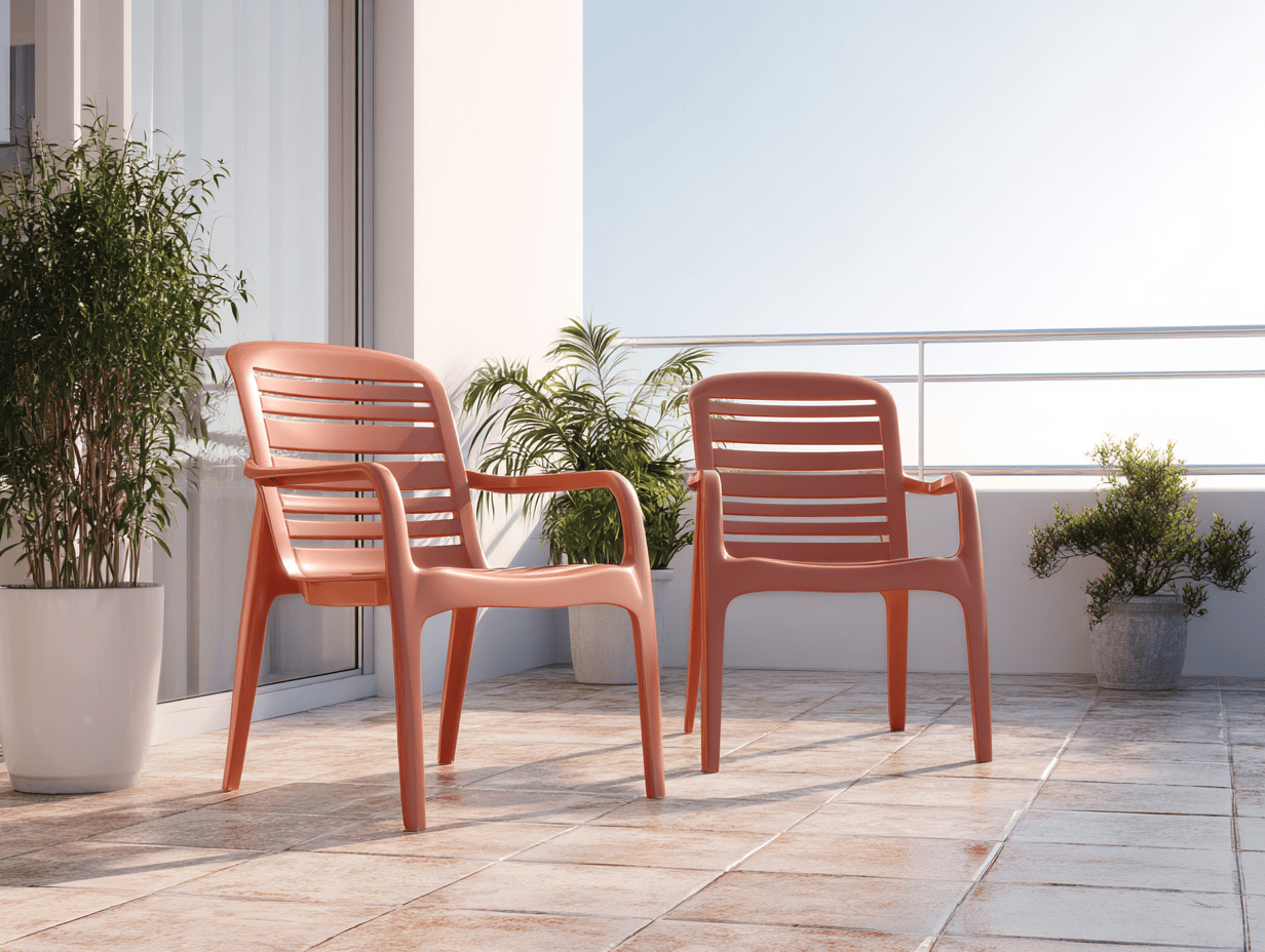Set di 2 sedie da giardino in plastica arancione con braccioli 57x61x87 cm