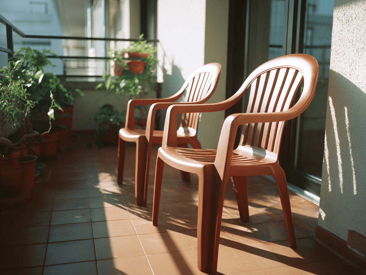 Set di 2 sedie da giardino in plastica marrone con braccioli 56x60x88 cm