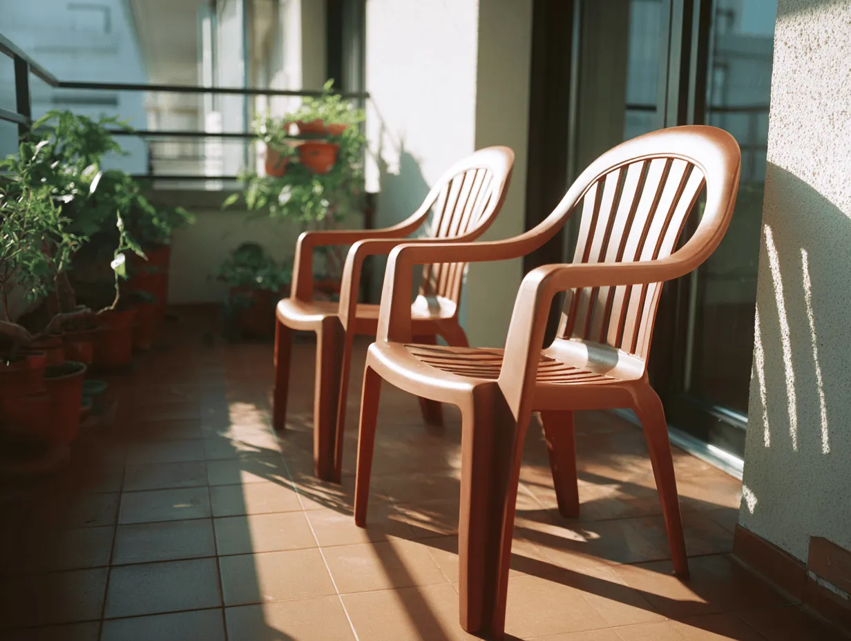 Set di 2 sedie da giardino in plastica marrone con braccioli 56x60x88 cm