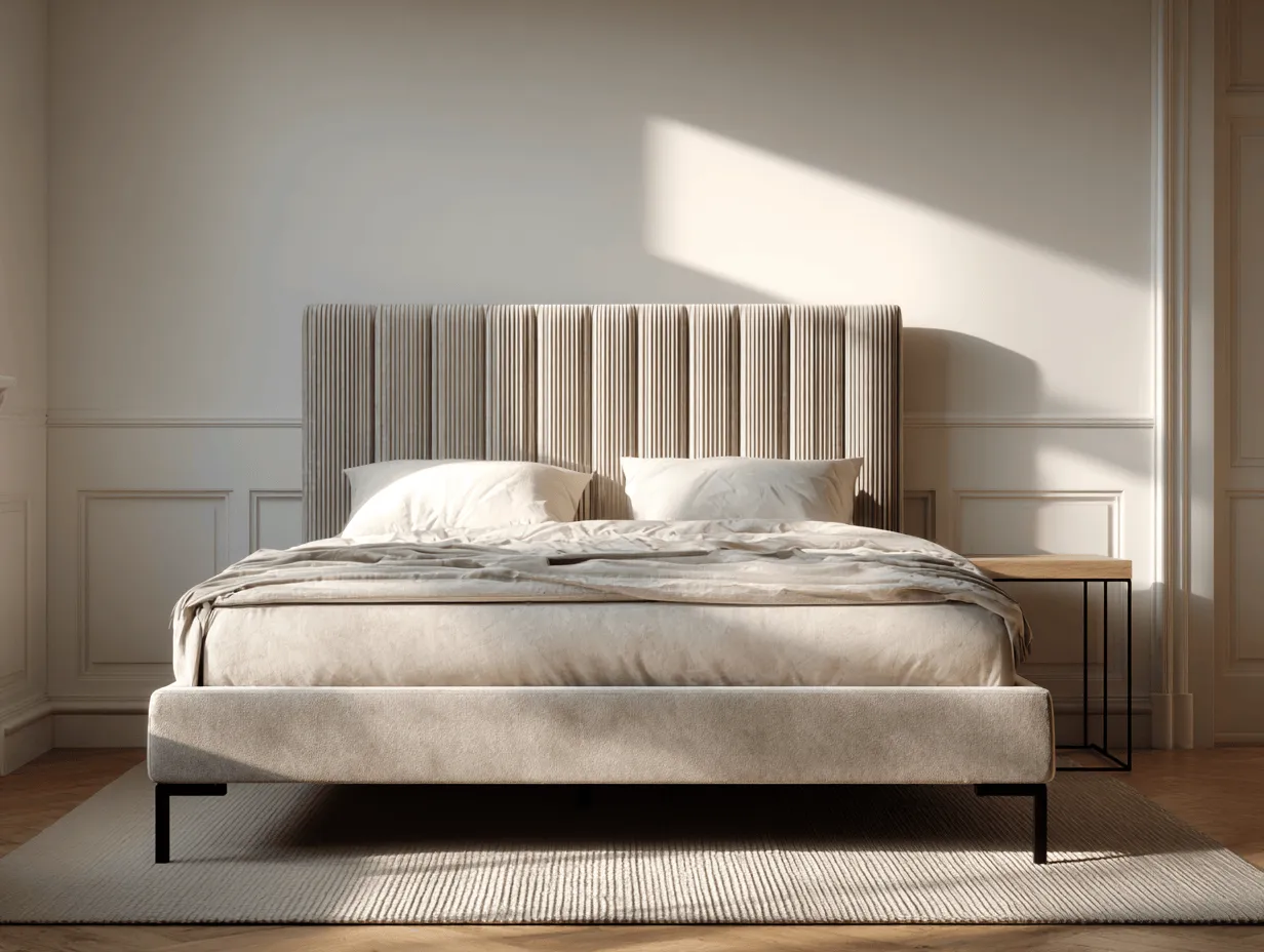 Letto matrimoniale imbottito 180x200x120 cm beige