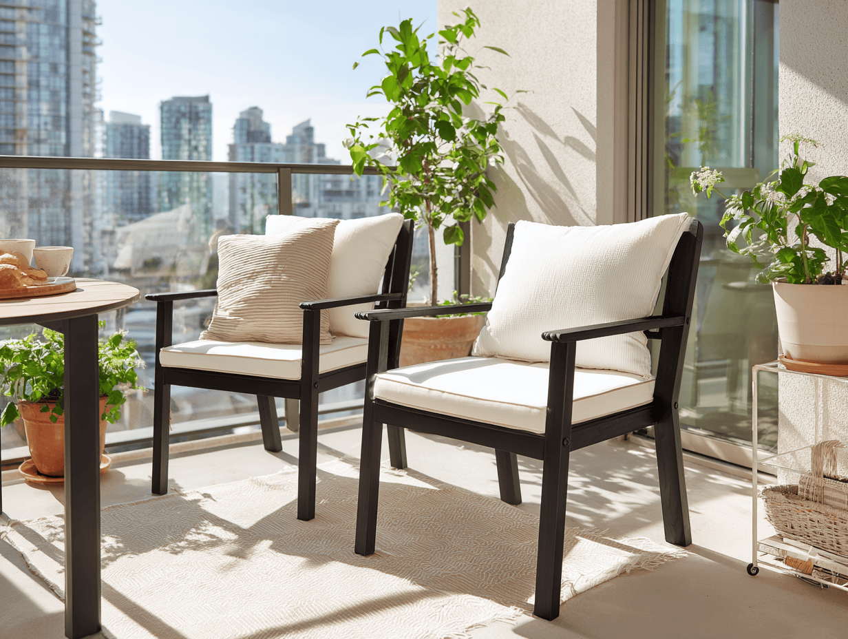 Set di 2 sedie da giardino in metallo nero con cuscini bianchi 60x58x85 cm