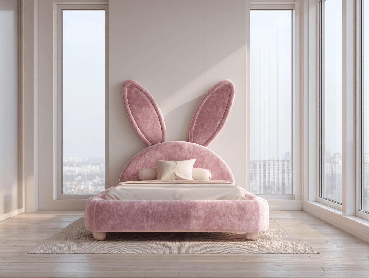Letto singolo per bambini 100x200x150 cm rosa con testiera a orecchie di coniglio