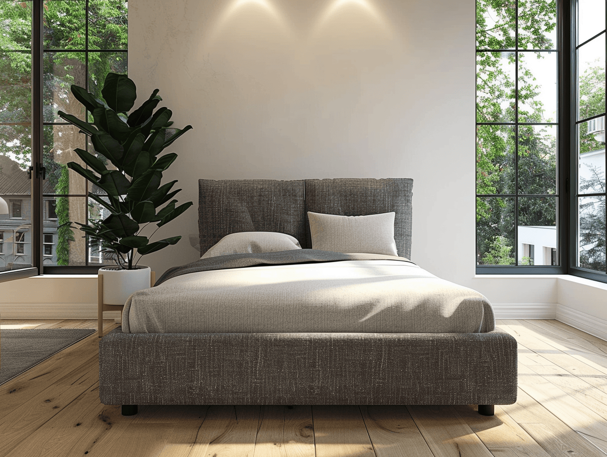 Letto matrimoniale imbottito 160x200 cm - tessuto grigio - stile moderno con contenitore a gas