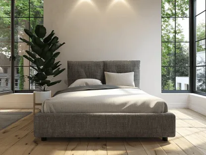 Letto matrimoniale imbottito 160x200 cm - tessuto grigio - stile moderno con contenitore a gas