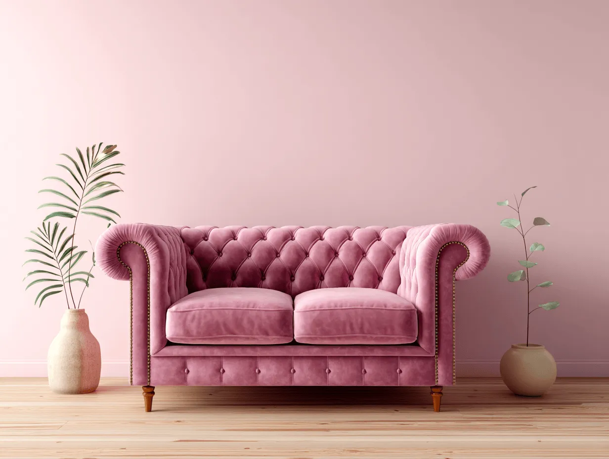 Divano 2 posti in velluto rosa - stile Chesterfield - 160x85x80 cm