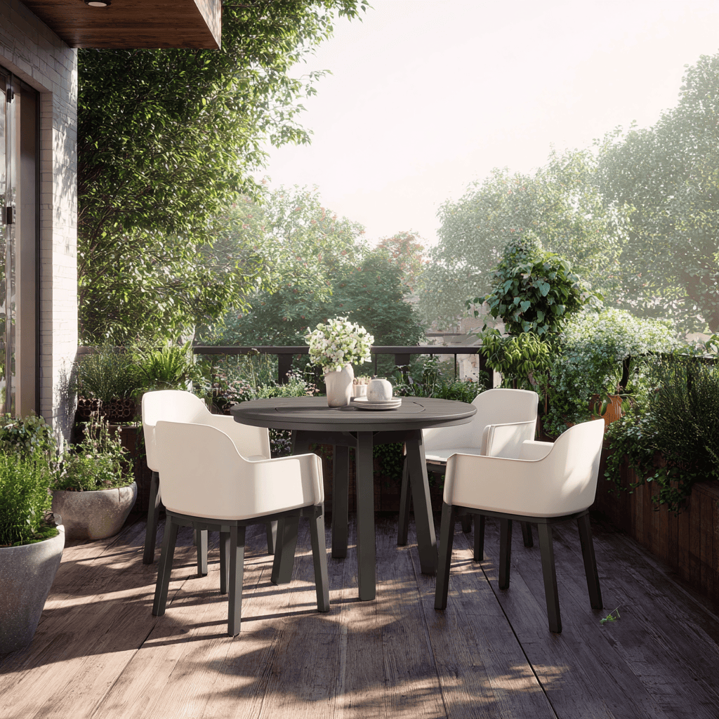 Set da pranzo da esterno 5 pezzi - Plastica resistente Antracite e Bianco - Tavolo rotondo 110x75 cm con 4 sedie 58x60x85 cm-Dwellingra