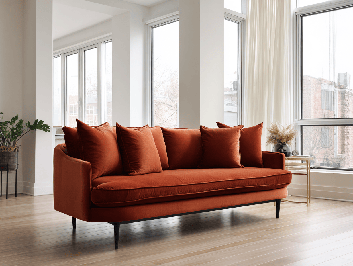 Divano 3 posti in velluto color ruggine - design contemporaneo con cuscini extra - 212x93x86 cm