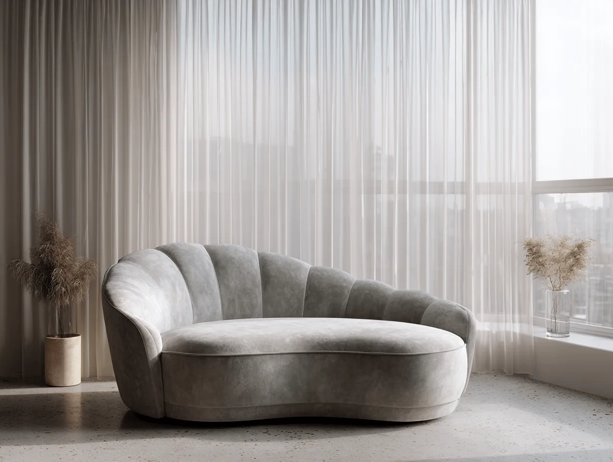 Divano 2 posti moderno 180x85x90 cm in tessuto grigio a forma curva