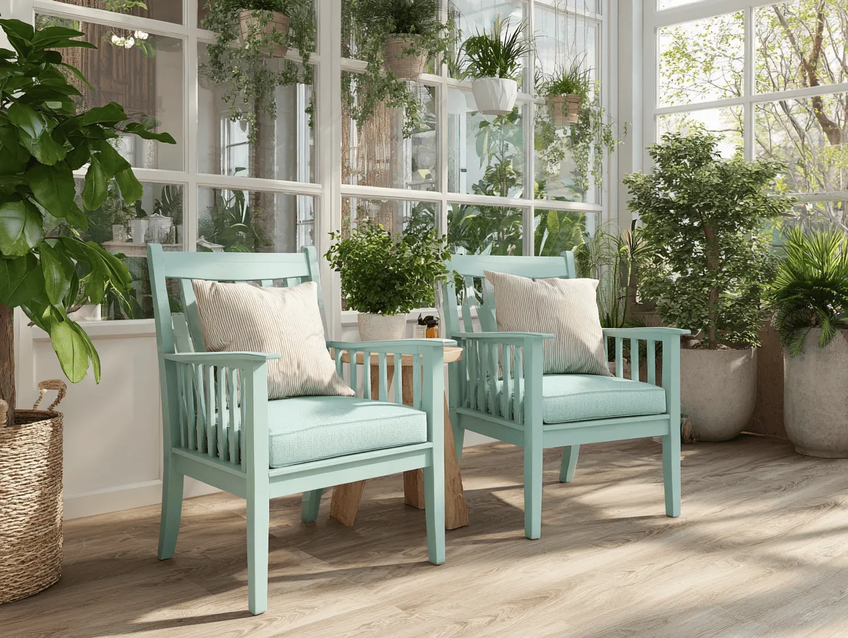 Set di 2 sedie da giardino in legno verde menta con cuscini 65x70x90 cm
