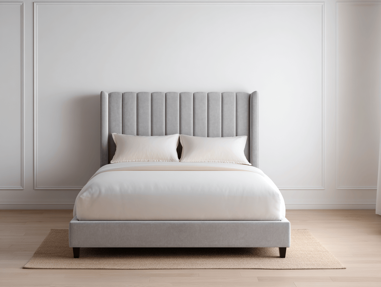 Letto matrimoniale in velluto grigio chiaro 165x210x120 cm - testiera imbottita con cuciture verticali - stile moderno elegante