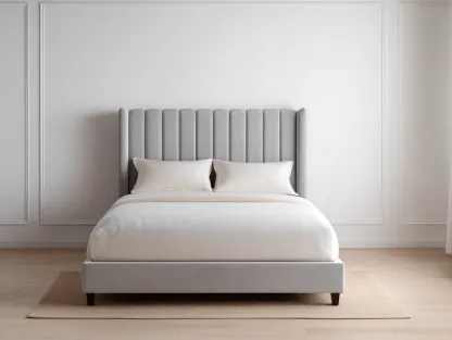 Letto matrimoniale in velluto grigio chiaro 165x210x120 cm - testiera imbottita con cuciture verticali - stile moderno elegante