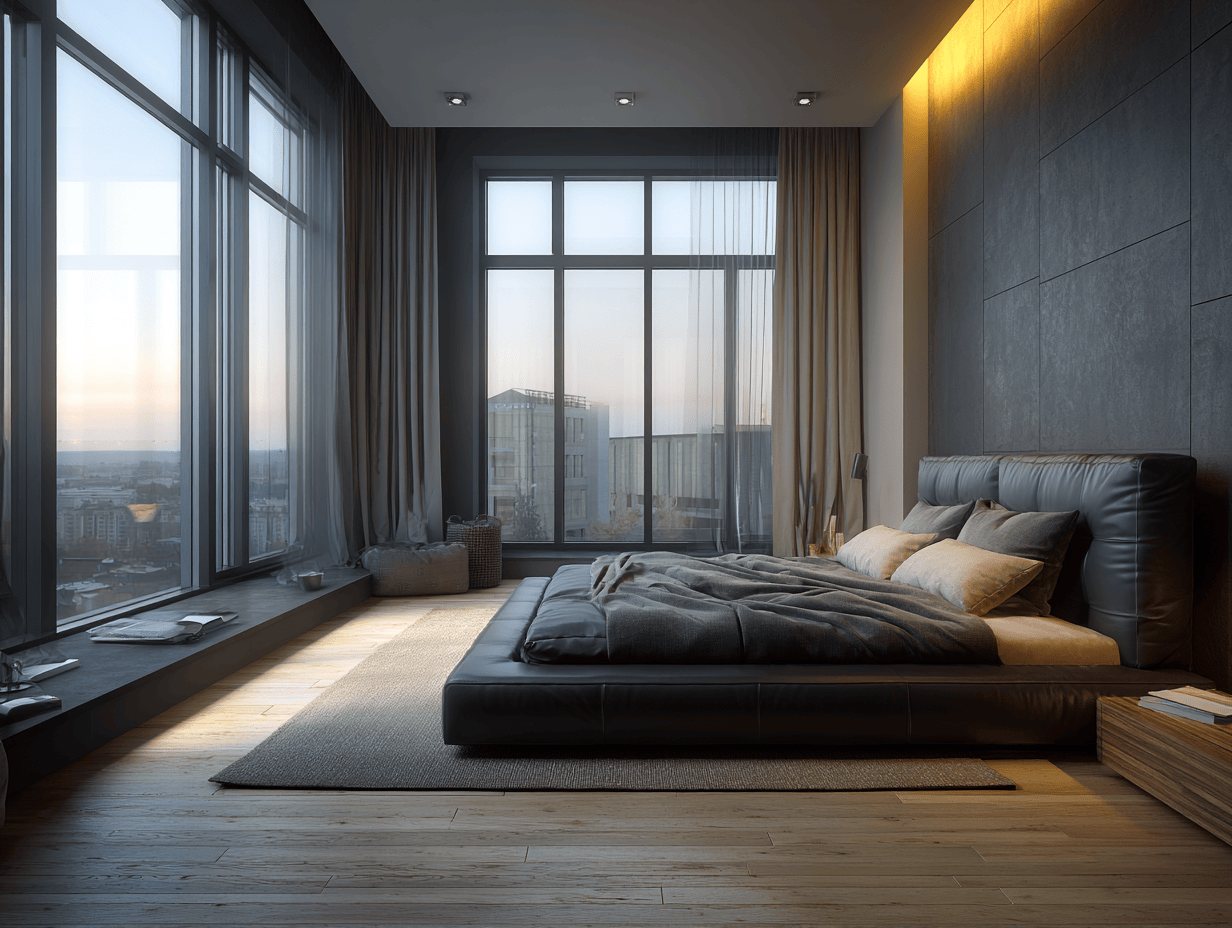 Letto matrimoniale 180x200 cm - pelle nera - stile moderno basso con testiera imbottita